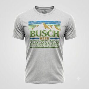 Brew City Busch Beer Graphic T-Shirt Men's Size Large Cream Short Sleeve Tee